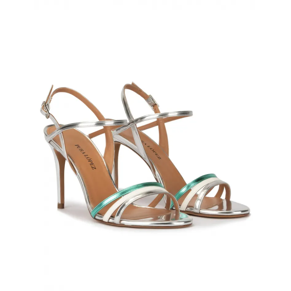 Quillet Multcolored high stiletto heel sandals in metallic leather