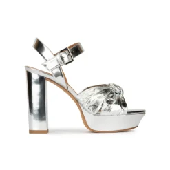Quilma Block heel platform sandals in silver mirrored leather