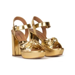 Quilma Chunky heel platform sandals in gold mirrored leather