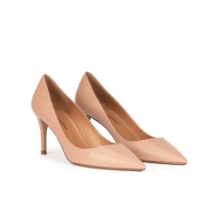 Quimera Mid heel sharp point-toe pumps in nude leather