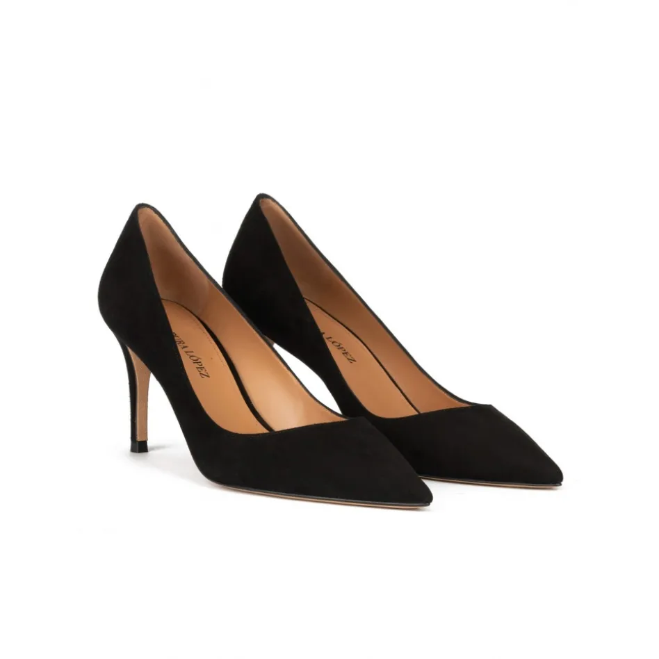 Quimera Pointy toe mid heel pumps in black suede