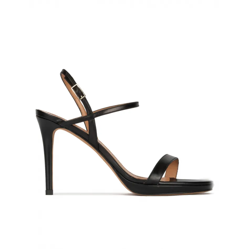 Quindar Platform heeled sandals in black leather