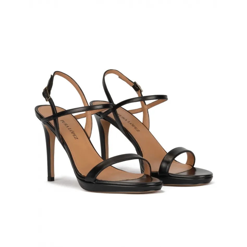 Quindar Platform heeled sandals in black leather