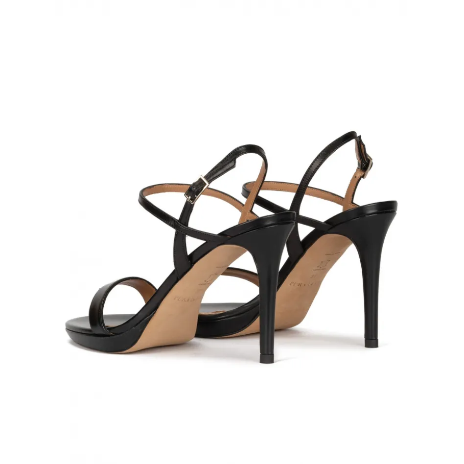 Quindar Platform heeled sandals in black leather