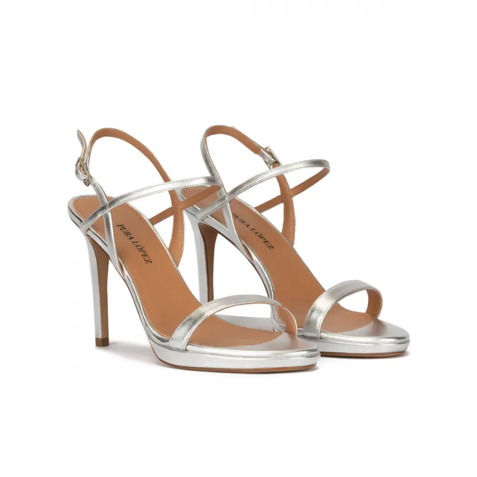 Quindar Silver leather platform high heel sandals