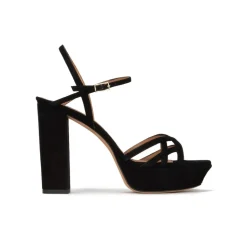 Quinea Black platform high block heel sandals in suede