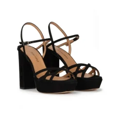 Quinea Black platform high block heel sandals in suede