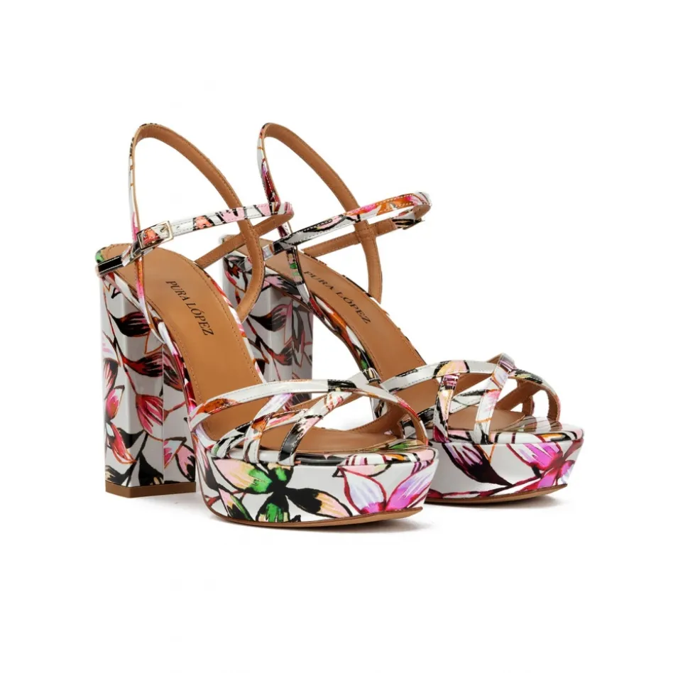 Quinea Floral print platform high block heel sandals