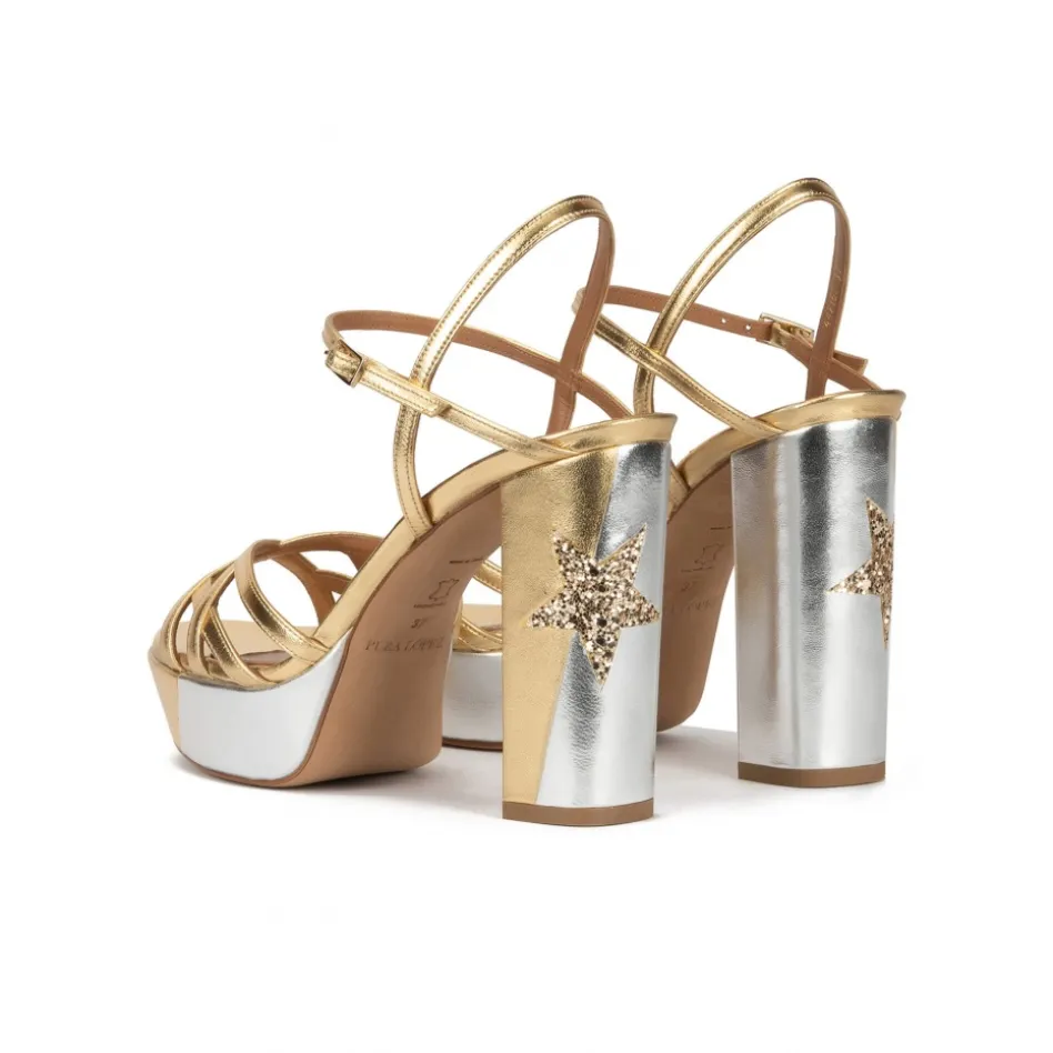 Quinea Metallic platform high block heel sandals
