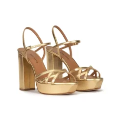 Quinea Multi-strap platform high block heel sandals in gold leather