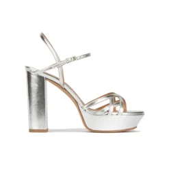 Quinea Platform high block heel sandals in silver leather
