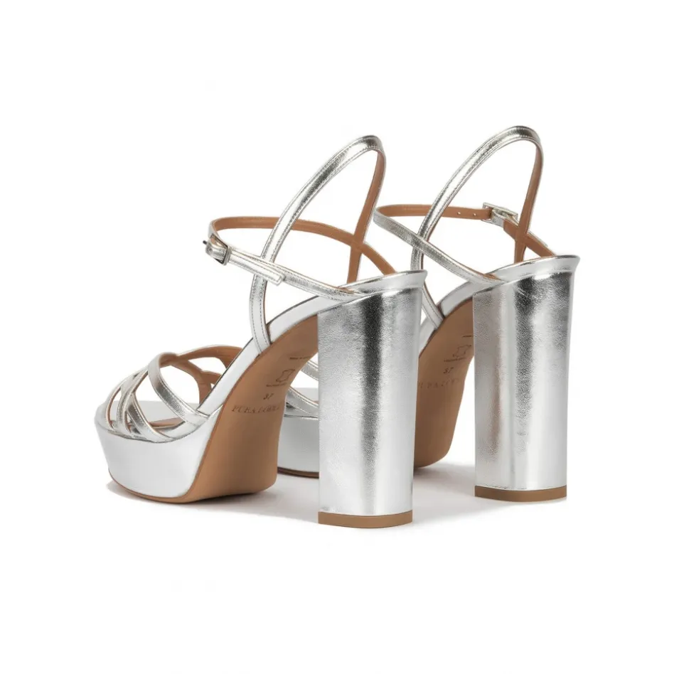 Quinea Platform high block heel sandals in silver leather
