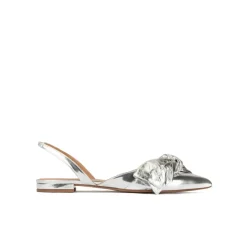 Quinette Bow detailed pointy toe flats in silver mirrored leather