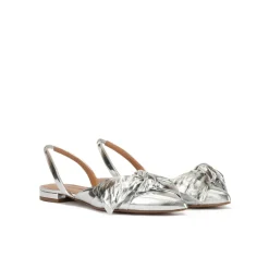 Quinette Bow detailed pointy toe flats in silver mirrored leather