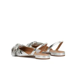 Quinette Bow detailed pointy toe flats in silver mirrored leather
