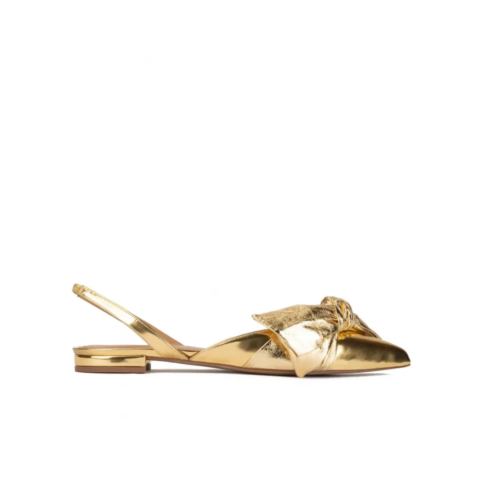 Quinette Slingback pointy toe flats in gold mirrored leather