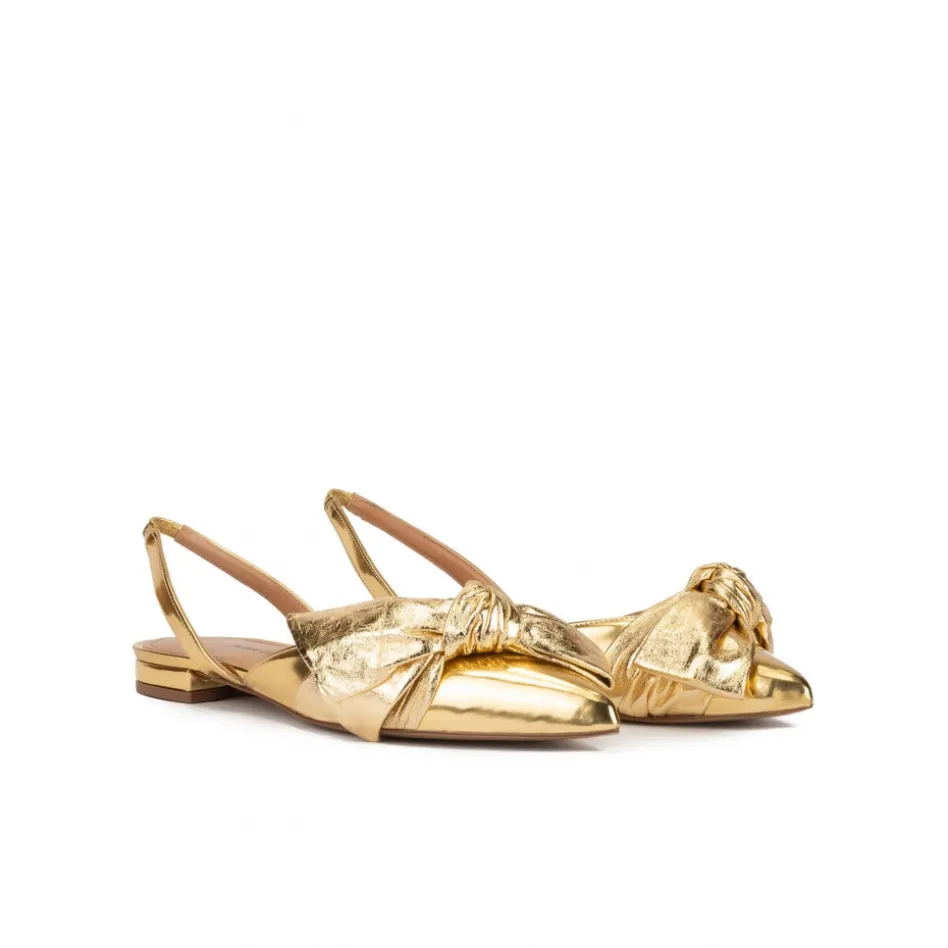 Quinette Slingback pointy toe flats in gold mirrored leather