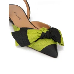 Quinette Slingback pointy toe flats in green and black fabric