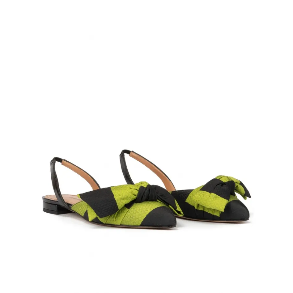 Quinette Slingback pointy toe flats in green and black fabric
