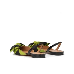 Quinette Slingback pointy toe flats in green and black fabric