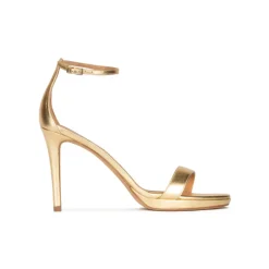 Quintana Ankle strap platform high heel sandals in gold leather