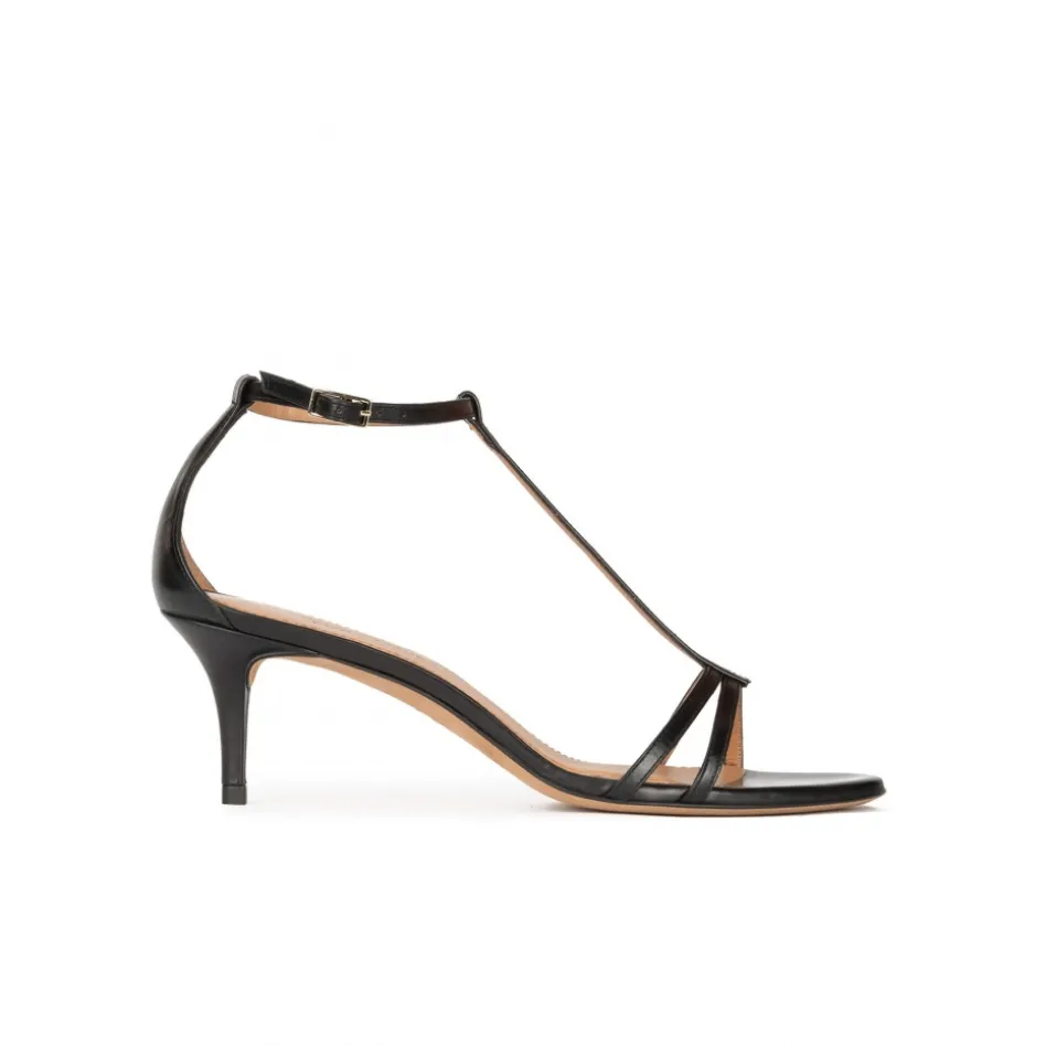 Quintera Black leather mid heel sandals with ankle strap