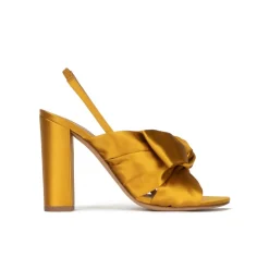 Quirina Bow-detailed high block heel sandals in mustard satin