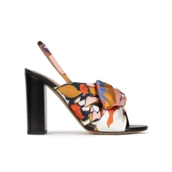 Quirina High block heel sandals in floral print fabric with bow detail