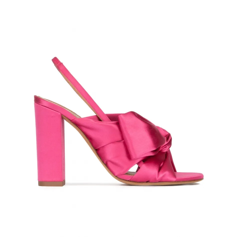 Quirina High block heel sandals in fuchsia satin