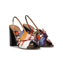 Quirina High block heel sandals in floral print fabric with bow detail