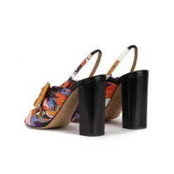 Quirina High block heel sandals in floral print fabric with bow detail