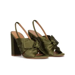 Quirina High block heel sandals in khaki green satin