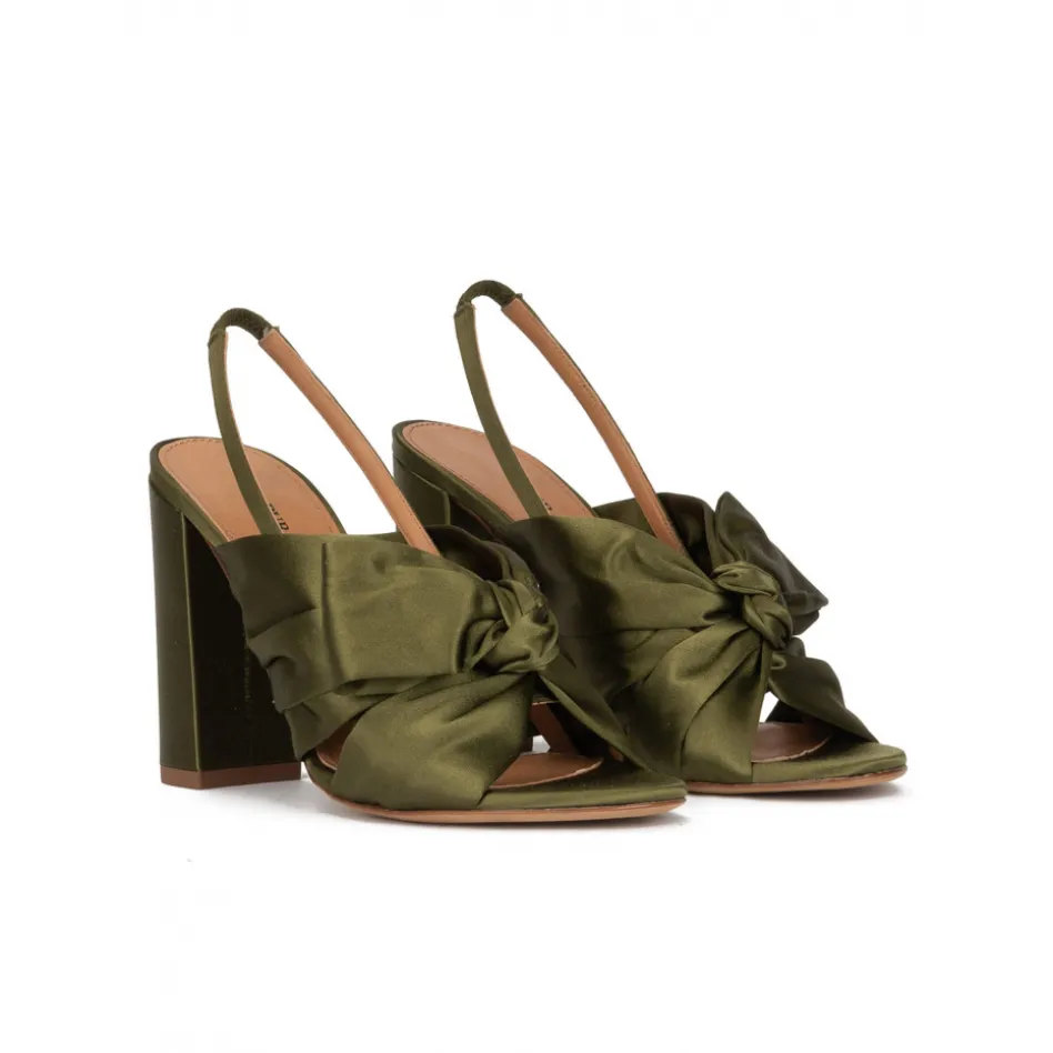 Quirina High block heel sandals in khaki green satin