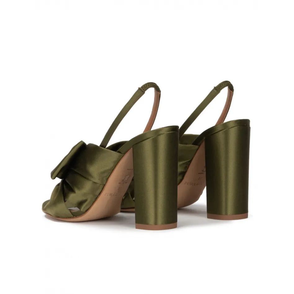 Quirina High block heel sandals in khaki green satin