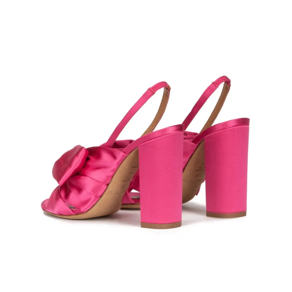 Quirina High block heel sandals in fuchsia satin
