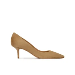 Raquel Mid heel point-toe pumps in camel suede