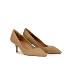 Raquel Mid heel point-toe pumps in camel suede