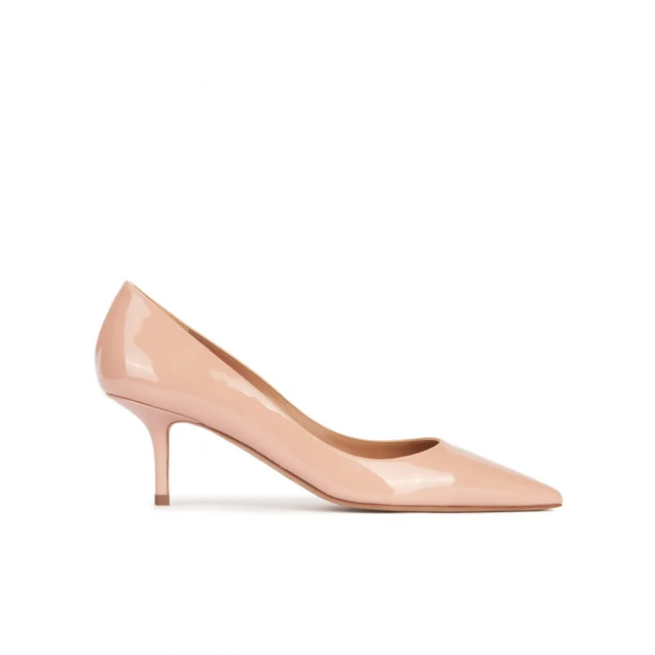 Raquel Mid heel pointy toe pumps in nude patent leather