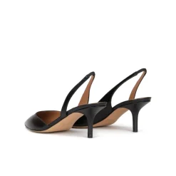 Simonique Black leather mid heel pointy toe pumps