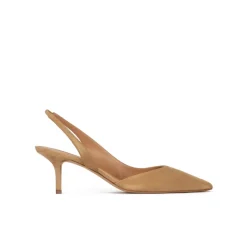 Simonique Slingback mid heel pumps in camel suede