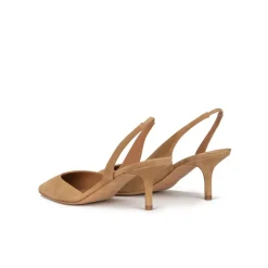 Simonique Slingback mid heel pumps in camel suede