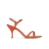 Sonique Orange leather mid curved heel sandals