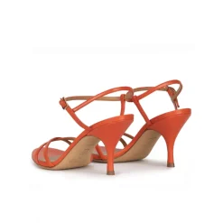 Sonique Orange leather mid curved heel sandals