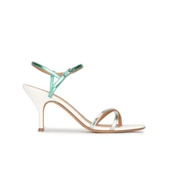 Sonique Silver leather strappy mid heel sandals
