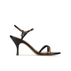Sonique Strappy mid curved heel sandals in black leather