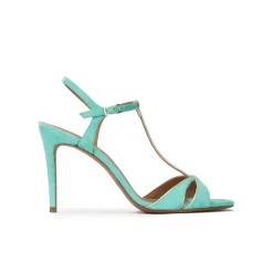 Turquesa High-heeled sandals in aquamarine suede