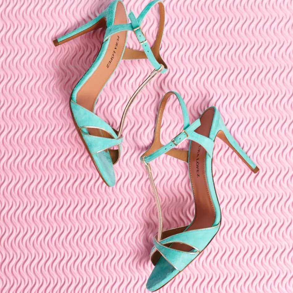 Turquesa High-heeled sandals in aquamarine suede