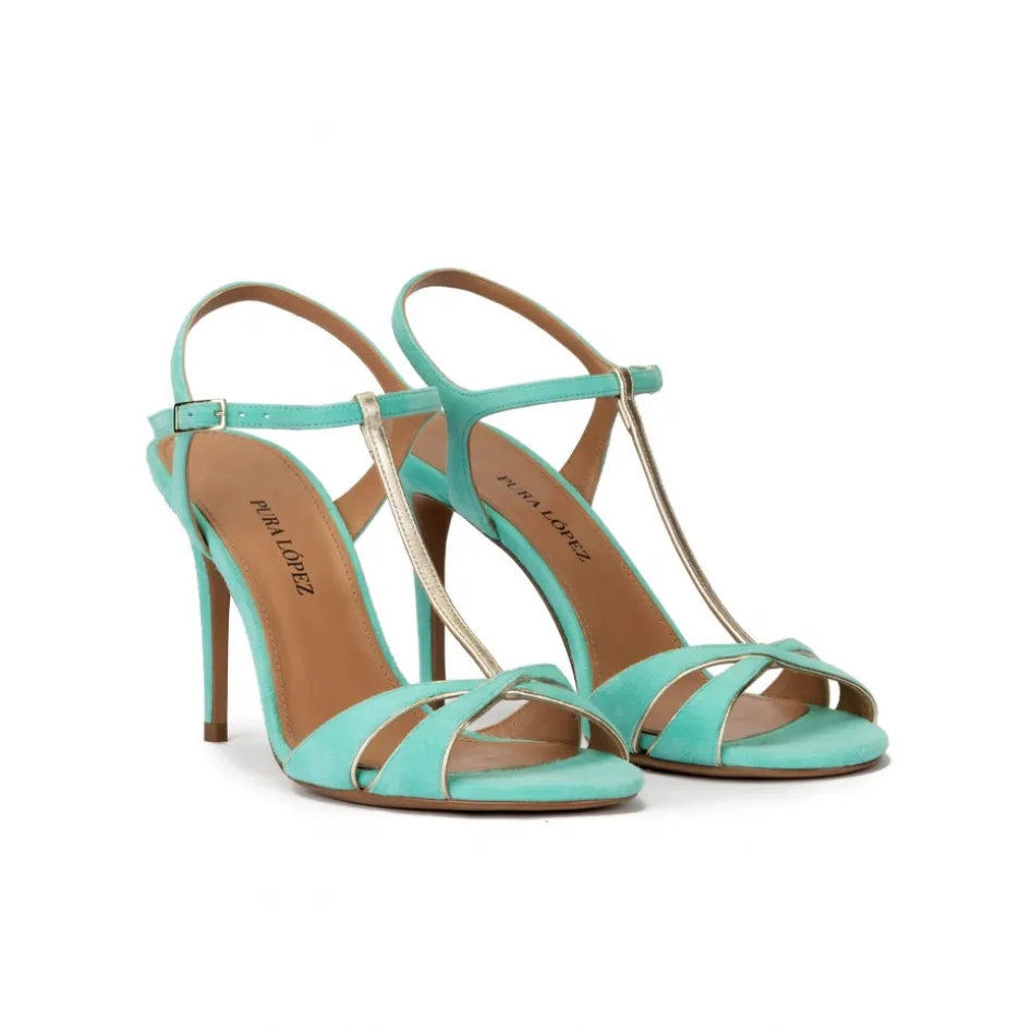 Turquesa High-heeled sandals in aquamarine suede