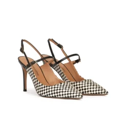 Unique Black and white checked slingback high heel pumps