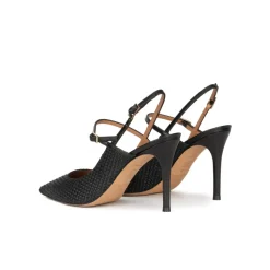 Unique Slingback high heel point-toe pumps in black raffia